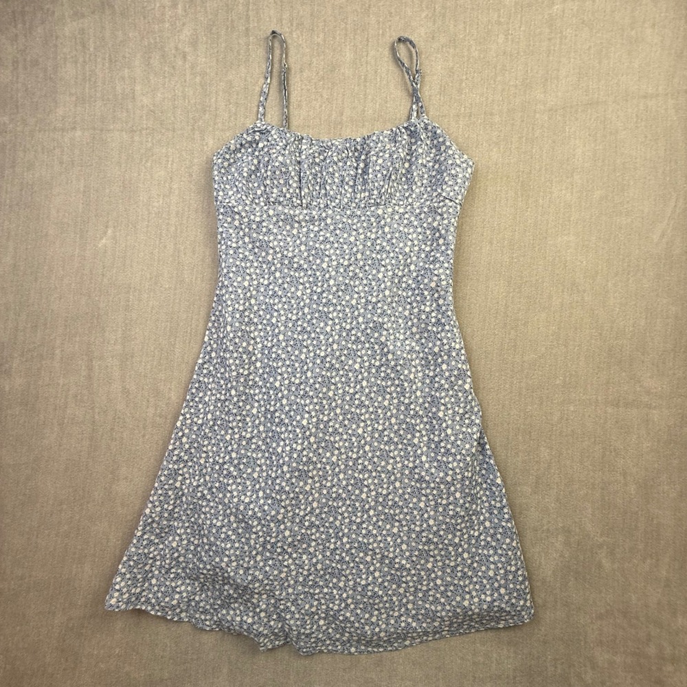 Princess Polly Blue Floral Mini Dress Ruched Bust Adjustable Straps Size US 4